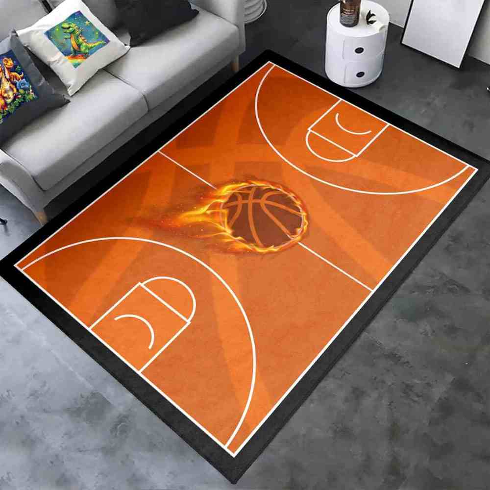 Flaming Basketball Court Area Rug Boys Bedroom Mat | CozyLil