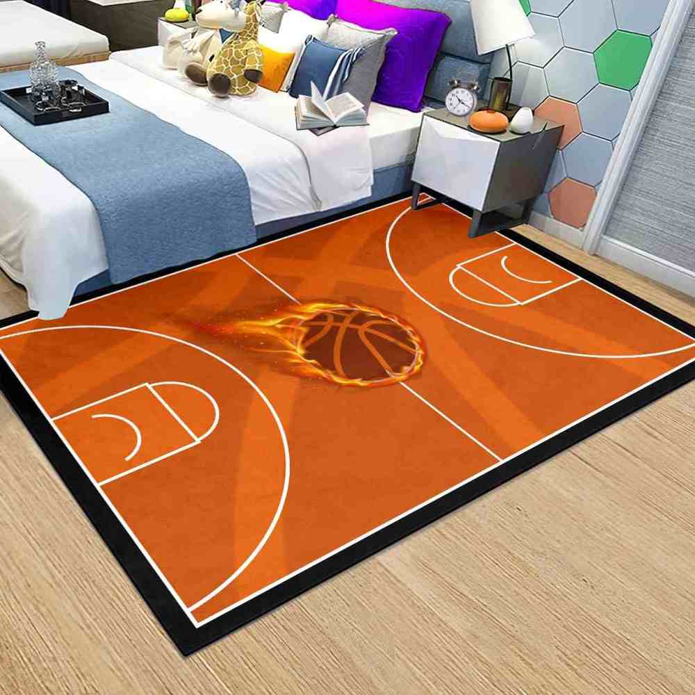 Flaming Basketball Court Area Rug Boys Bedroom Mat | CozyLil