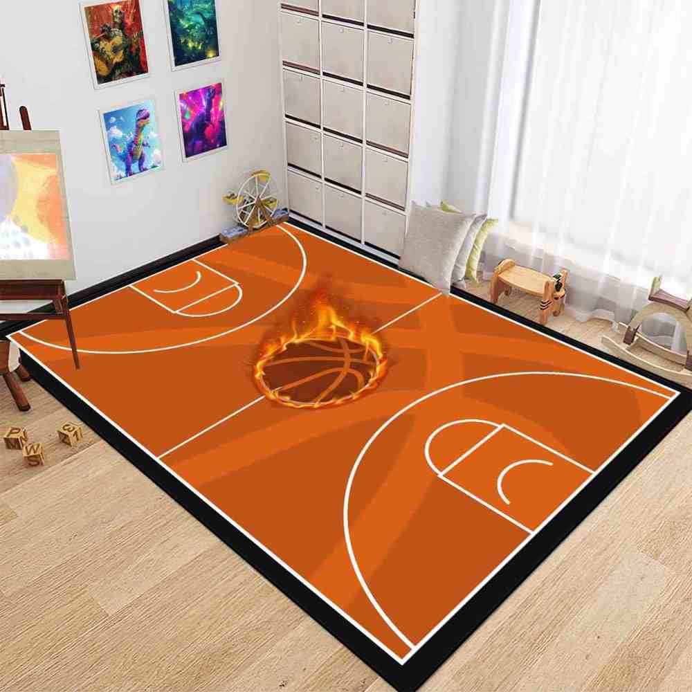 Flaming Basketball Court Area Rug Boys Bedroom Mat | CozyLil