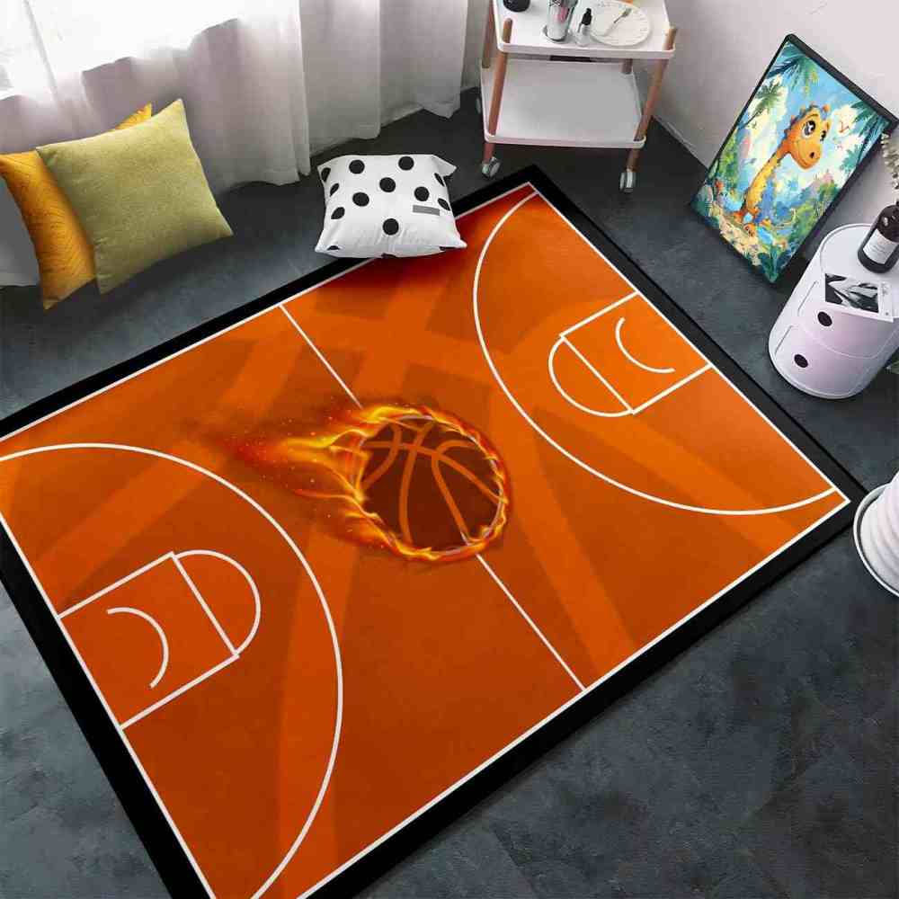 Flaming Basketball Court Area Rug Boys Bedroom Mat | CozyLil