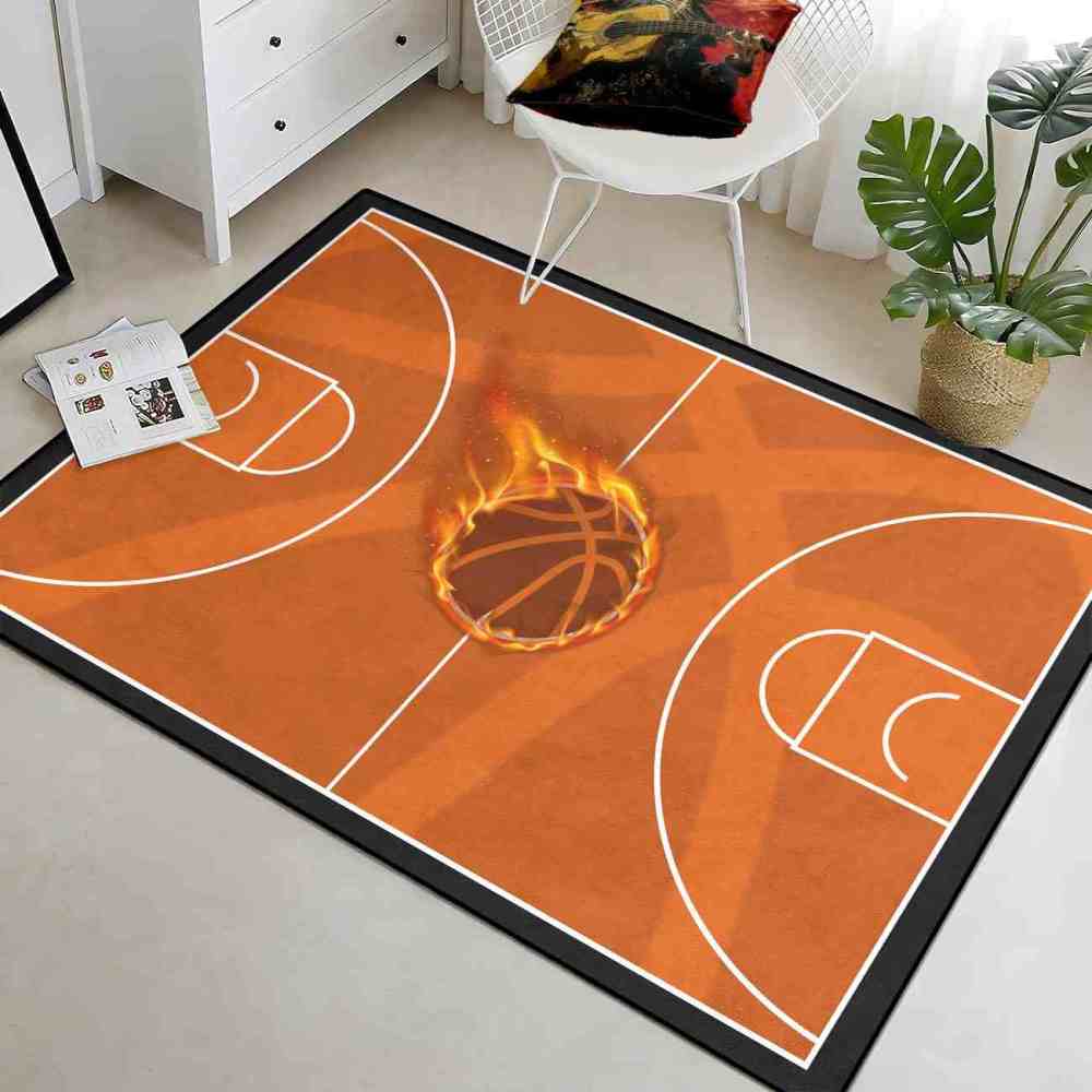 Flaming Basketball Court Area Rug Boys Bedroom Mat | CozyLil