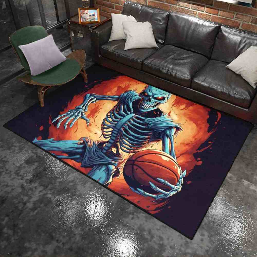 Edgy Skeleton Basketball Area Rug Teen Gamer Room Decor | CozyLil