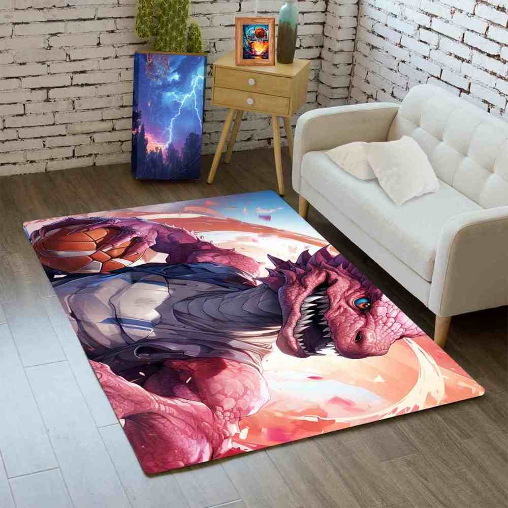 Prehistoric Dinosaur Basketball Kids Playroom Area Rug | CozyLil