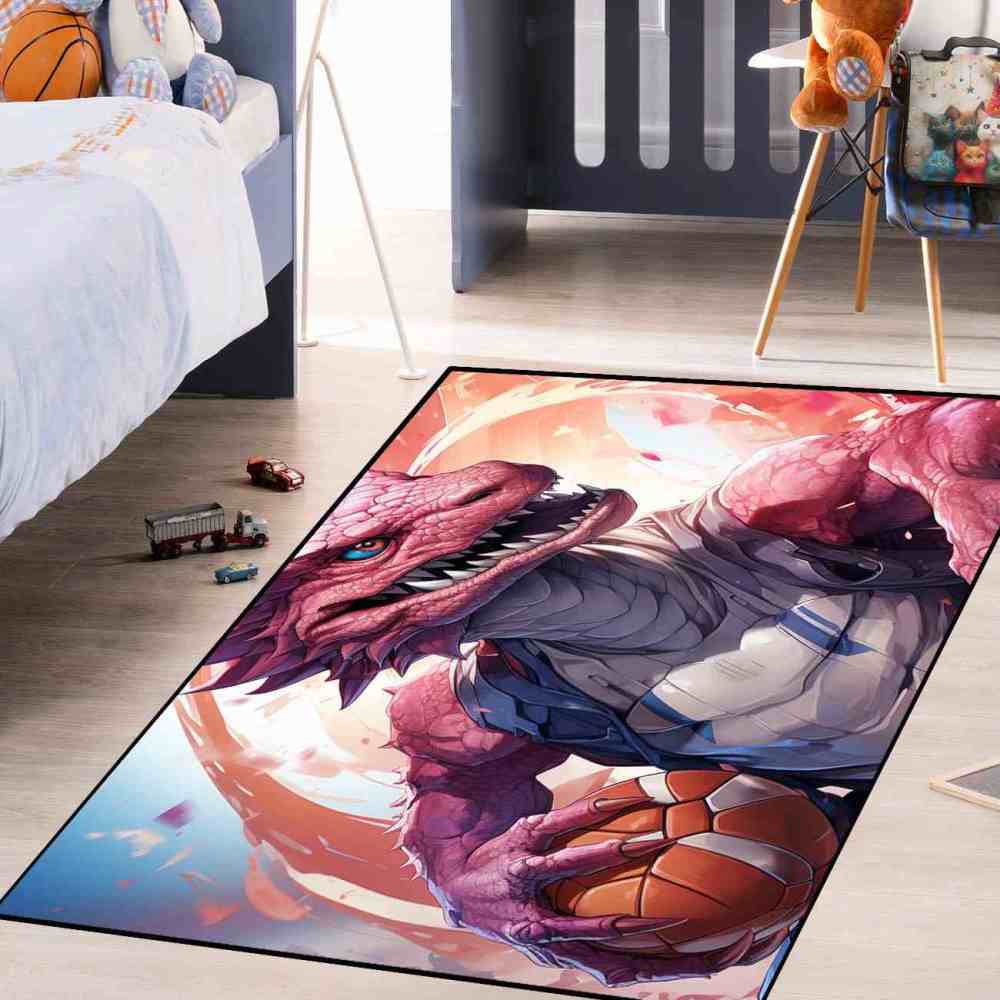 Prehistoric Dinosaur Basketball Kids Playroom Area Rug | CozyLil