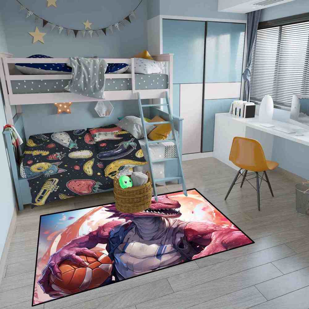 Prehistoric Dinosaur Basketball Kids Playroom Area Rug | CozyLil