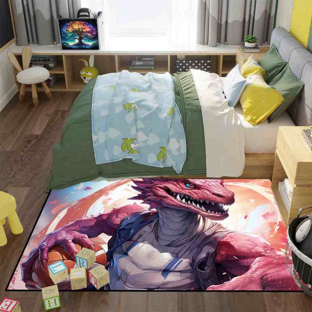 Prehistoric Dinosaur Basketball Kids Playroom Area Rug | CozyLil