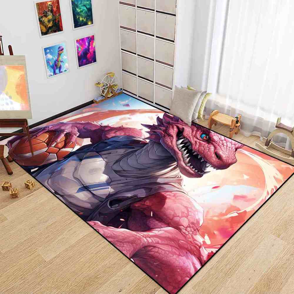 Prehistoric Dinosaur Basketball Kids Playroom Area Rug | CozyLil