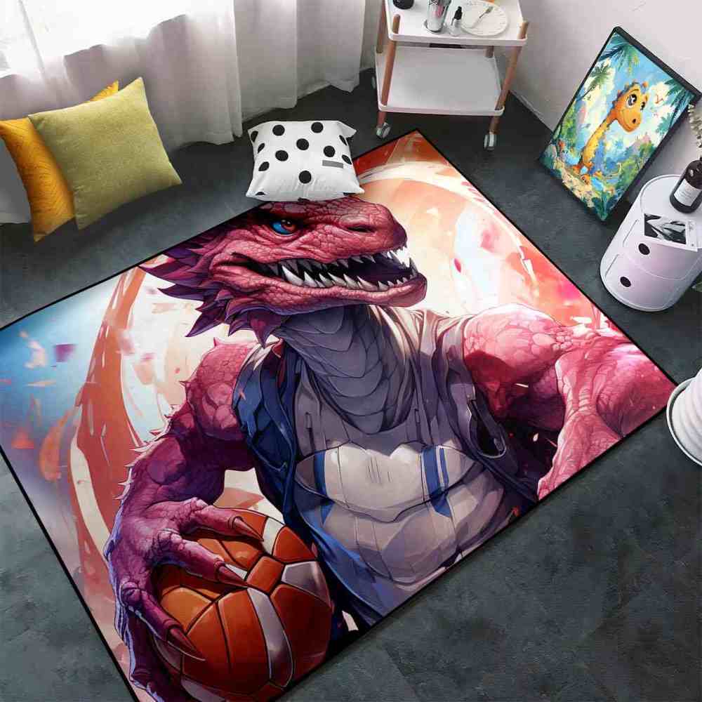 Prehistoric Dinosaur Basketball Kids Playroom Area Rug | CozyLil