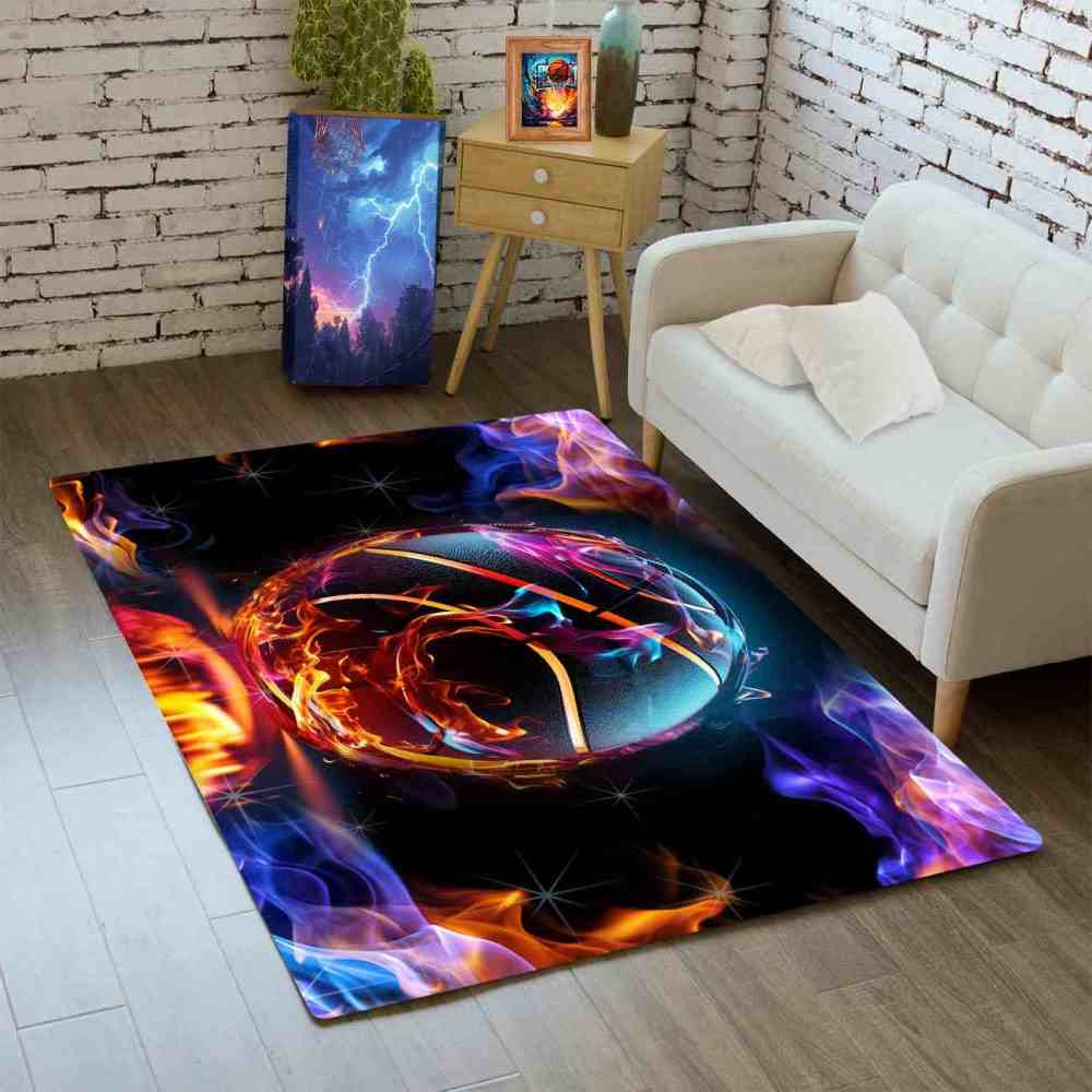 Vibrant Smoke Basketball Area Rug Teen Gamer Decor | CozyLil