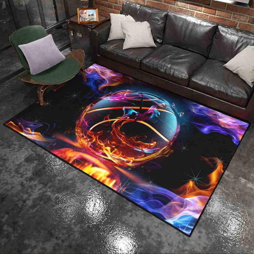 Vibrant Smoke Basketball Area Rug Teen Gamer Decor | CozyLil