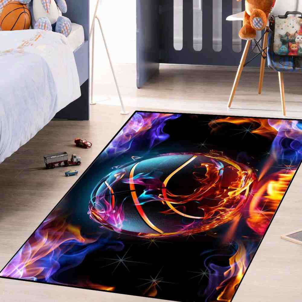 Vibrant Smoke Basketball Area Rug Teen Gamer Decor | CozyLil