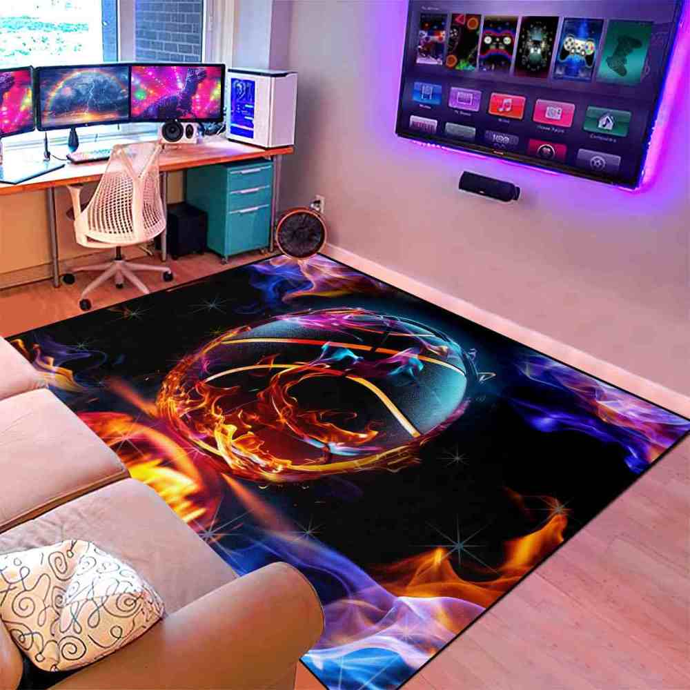 Vibrant Smoke Basketball Area Rug Teen Gamer Decor | CozyLil