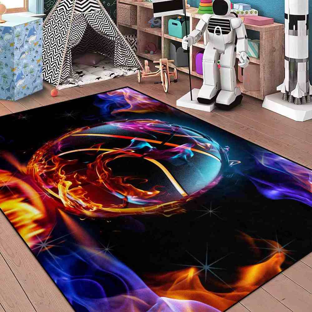 Vibrant Smoke Basketball Area Rug Teen Gamer Decor | CozyLil