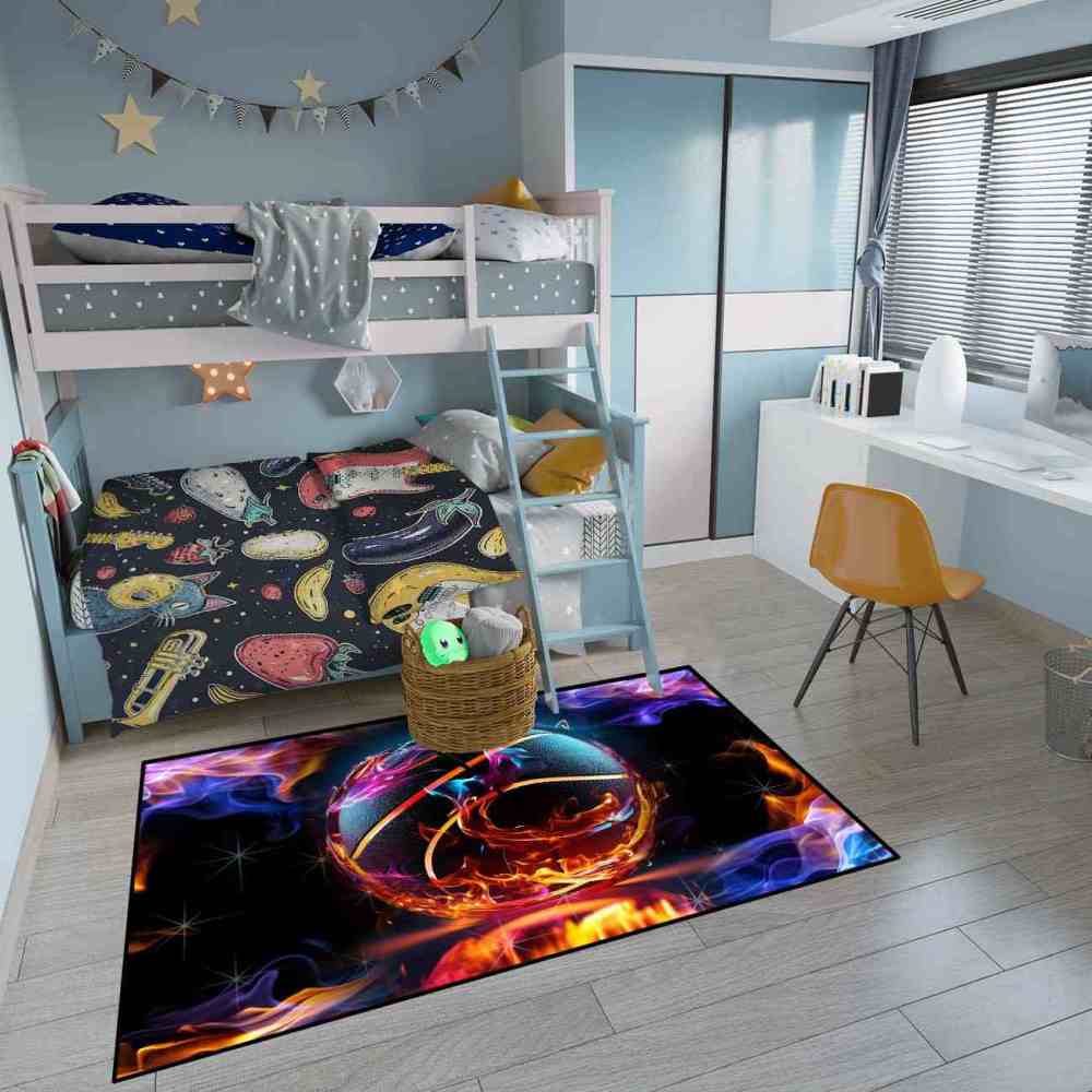 Vibrant Smoke Basketball Area Rug Teen Gamer Decor | CozyLil