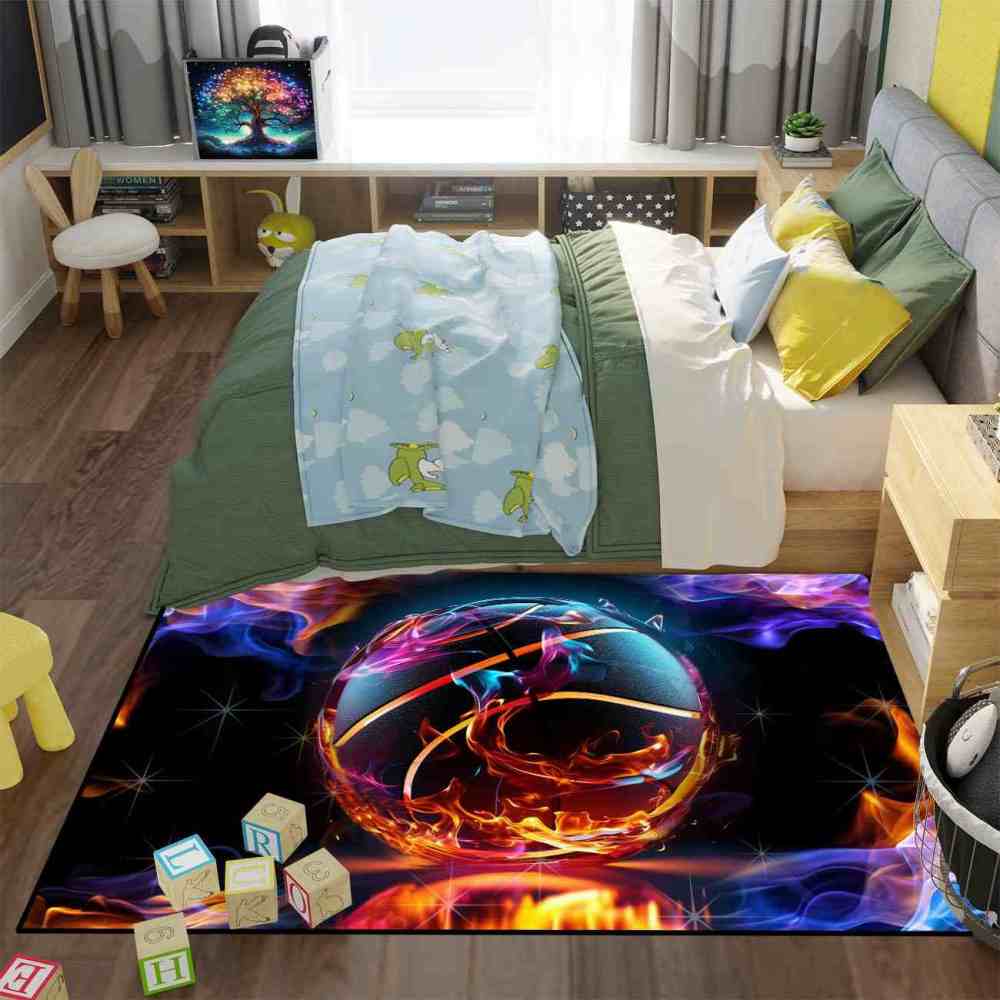 Vibrant Smoke Basketball Area Rug Teen Gamer Decor | CozyLil