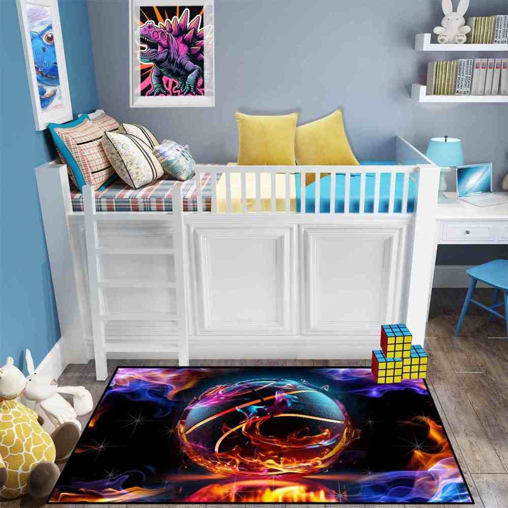 Vibrant Smoke Basketball Area Rug Teen Gamer Decor | CozyLil