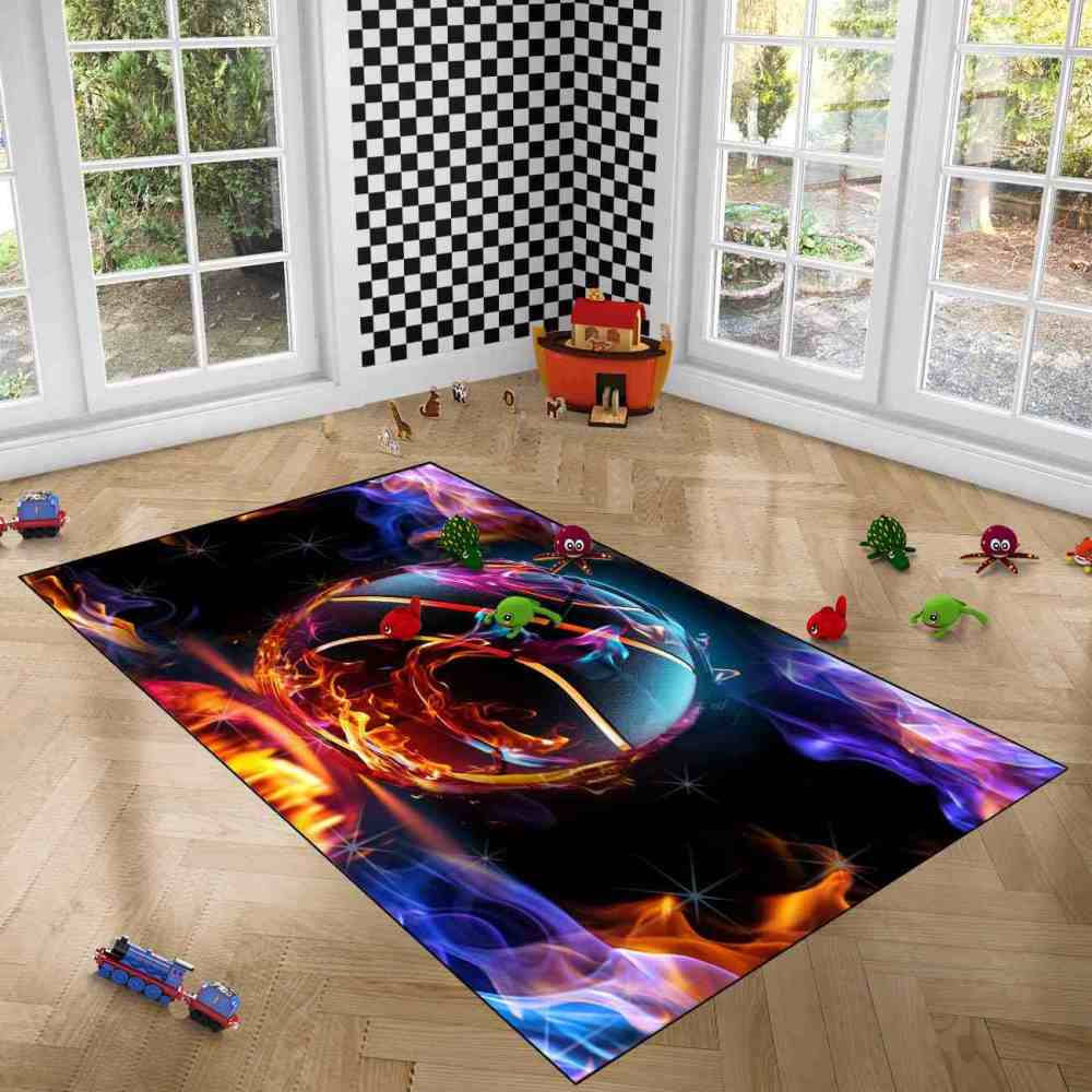 Vibrant Smoke Basketball Area Rug Teen Gamer Decor | CozyLil