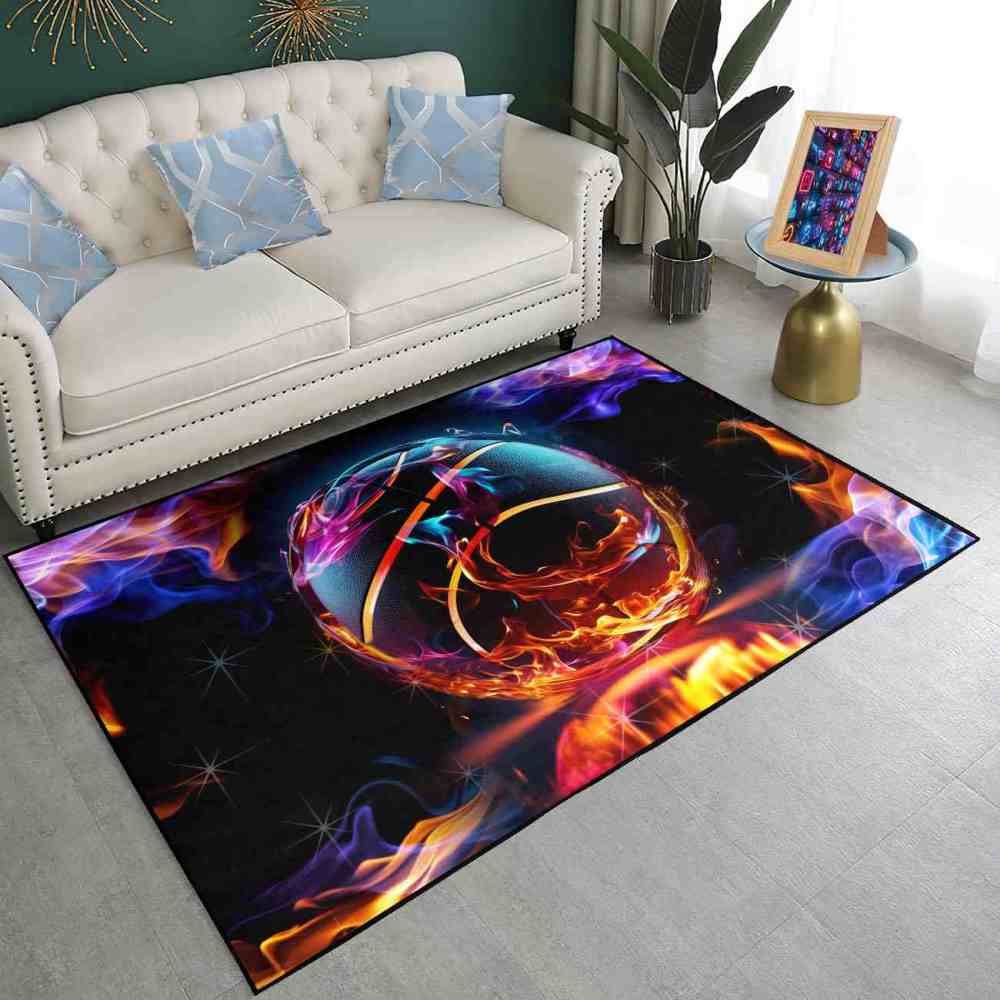 Vibrant Smoke Basketball Area Rug Teen Gamer Decor | CozyLil
