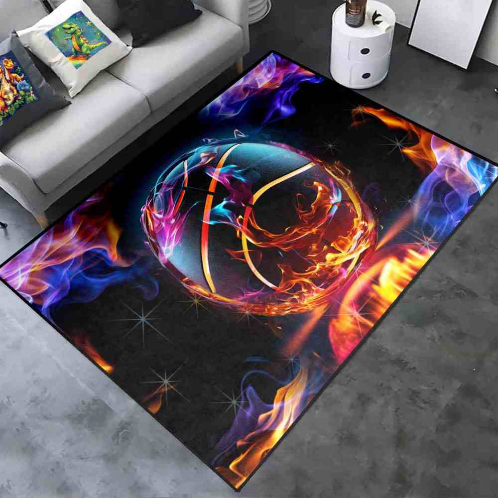Vibrant Smoke Basketball Area Rug Teen Gamer Decor | CozyLil