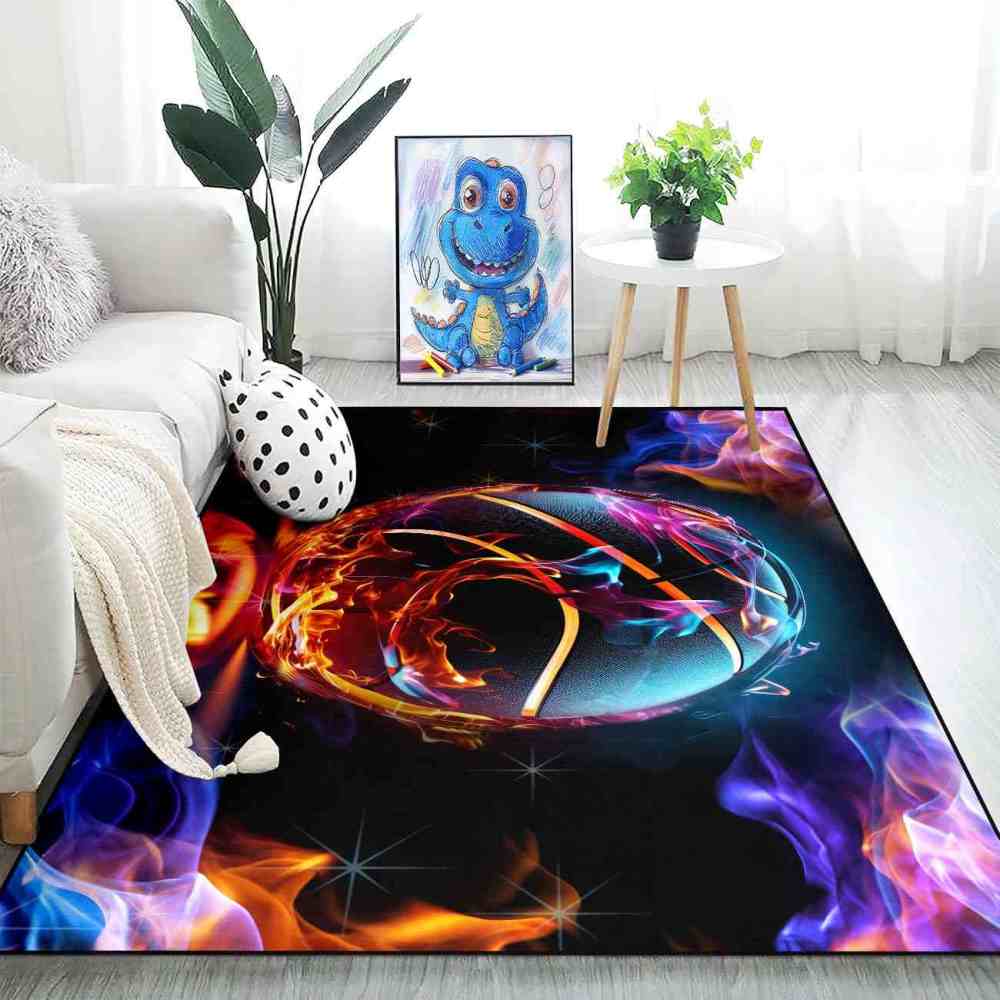 Vibrant Smoke Basketball Area Rug Teen Gamer Decor | CozyLil