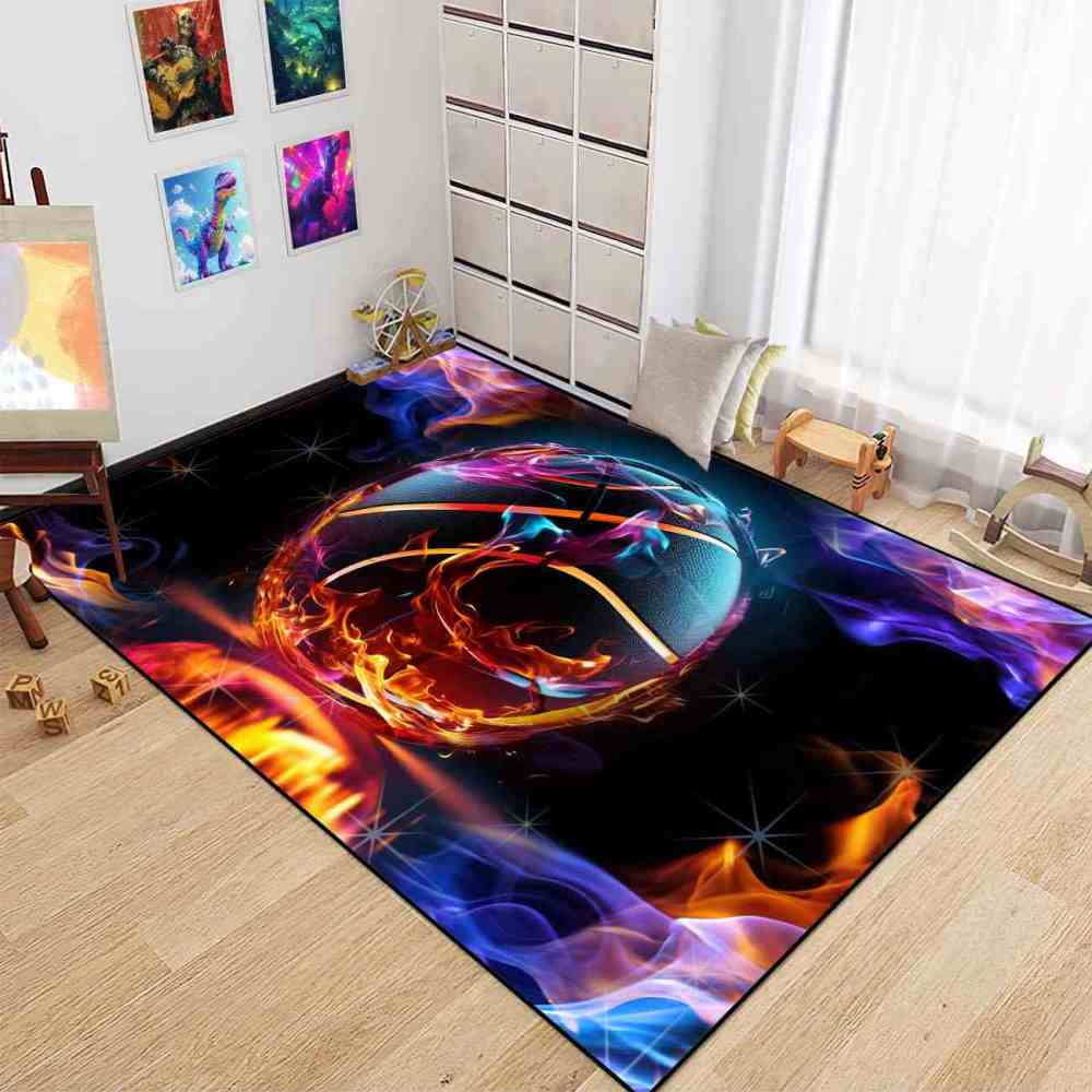 Vibrant Smoke Basketball Area Rug Teen Gamer Decor | CozyLil