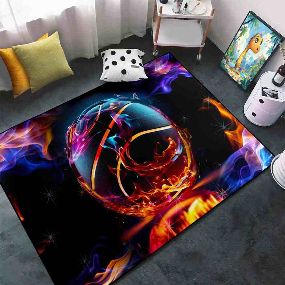 Vibrant Smoke Basketball Area Rug Teen Gamer Decor | CozyLil