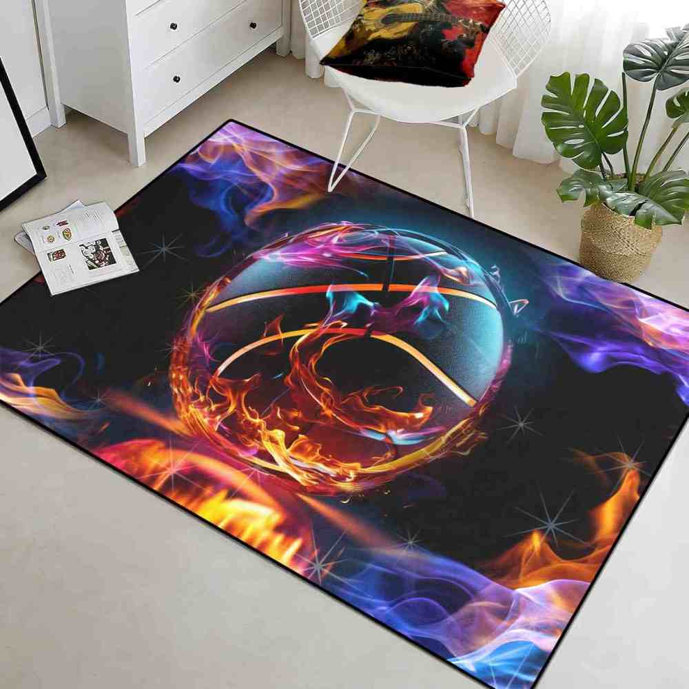 Vibrant Smoke Basketball Area Rug Teen Gamer Decor | CozyLil