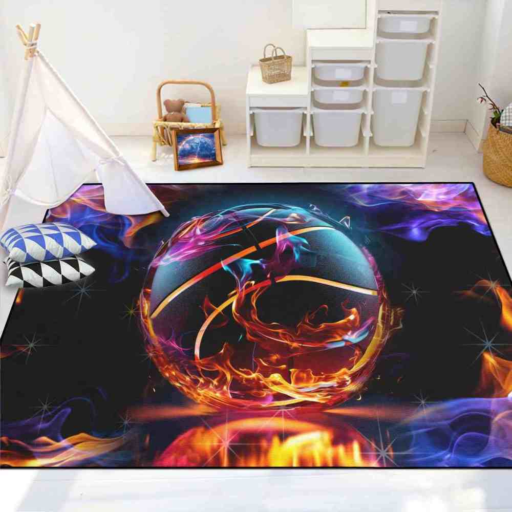 Vibrant Smoke Basketball Area Rug Teen Gamer Decor | CozyLil
