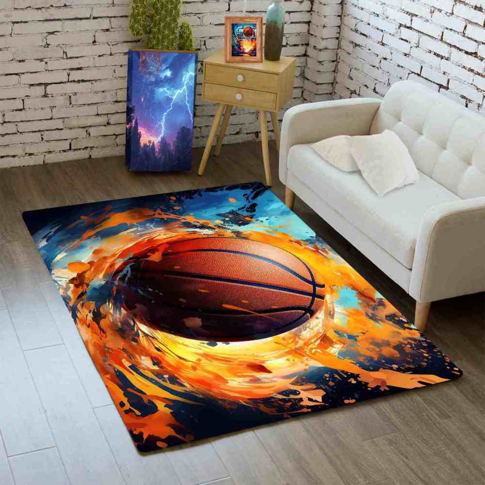 Abstract Splash Basketball Area Rug Teen Room Decor | CozyLil