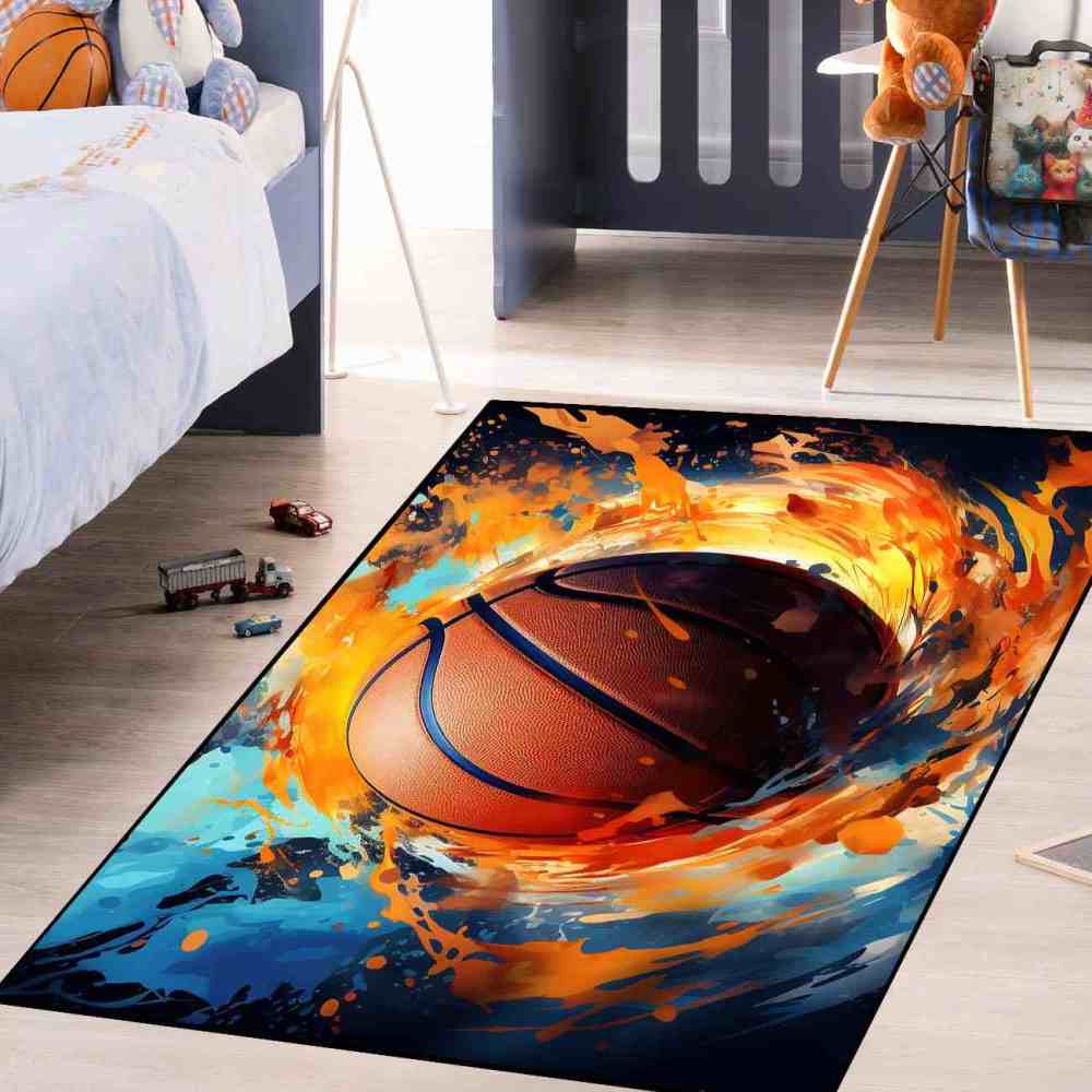 Abstract Splash Basketball Area Rug Teen Room Decor | CozyLil