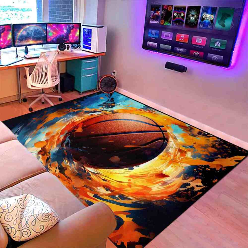 Abstract Splash Basketball Area Rug Teen Room Decor | CozyLil