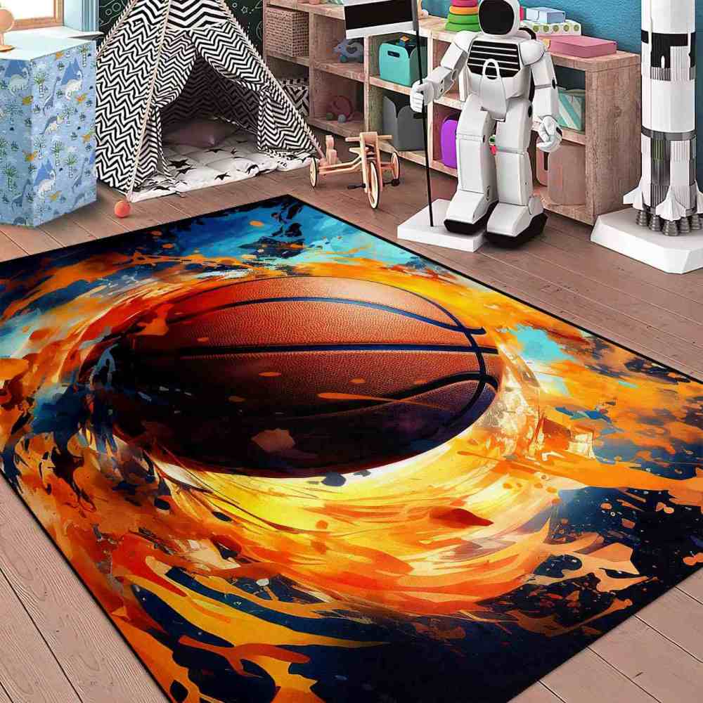 Abstract Splash Basketball Area Rug Teen Room Decor | CozyLil