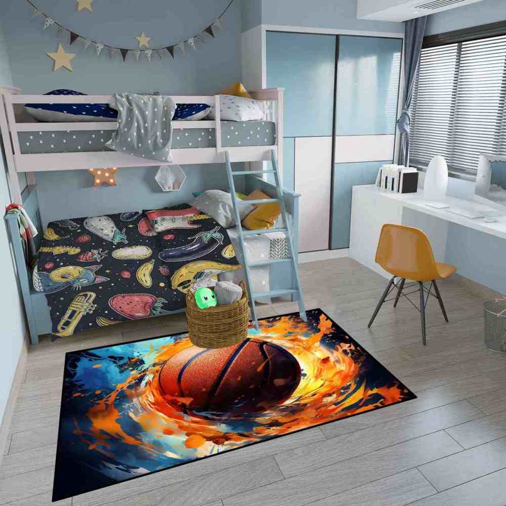 Abstract Splash Basketball Area Rug Teen Room Decor | CozyLil