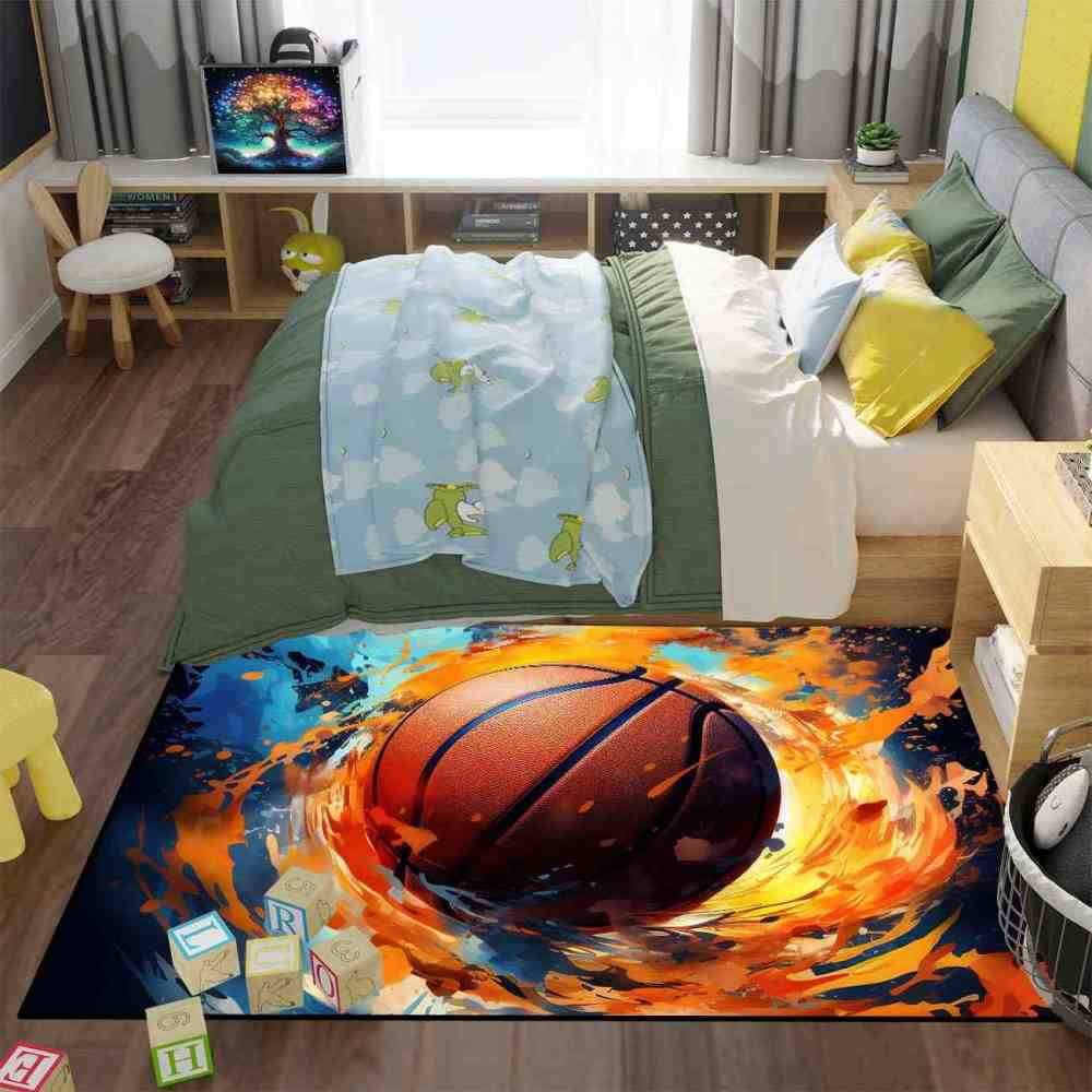 Abstract Splash Basketball Area Rug Teen Room Decor | CozyLil