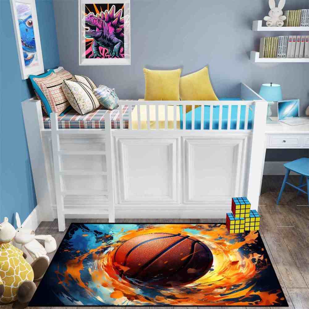 Abstract Splash Basketball Area Rug Teen Room Decor | CozyLil