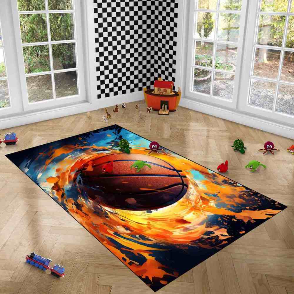 Abstract Splash Basketball Area Rug Teen Room Decor | CozyLil