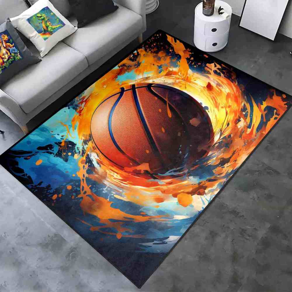 Abstract Splash Basketball Area Rug Teen Room Decor | CozyLil