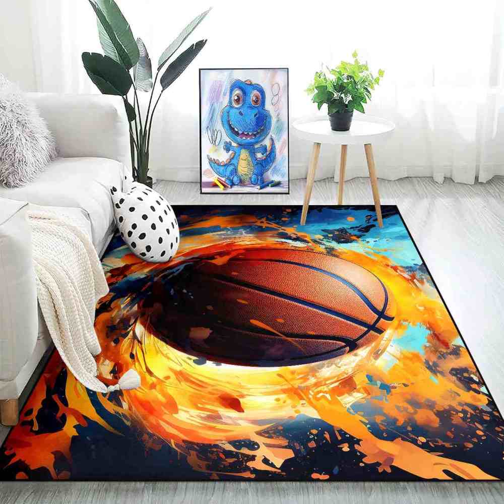 Abstract Splash Basketball Area Rug Teen Room Decor | CozyLil