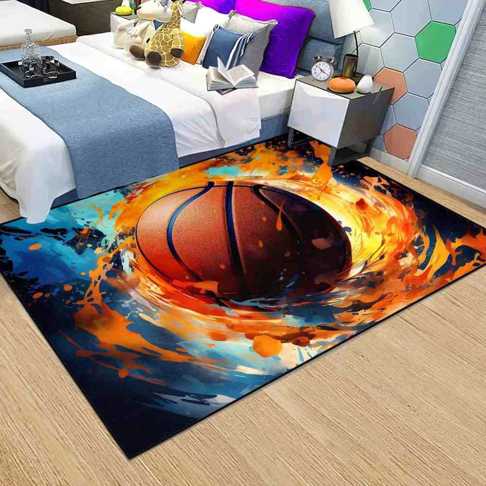 Abstract Splash Basketball Area Rug Teen Room Decor | CozyLil