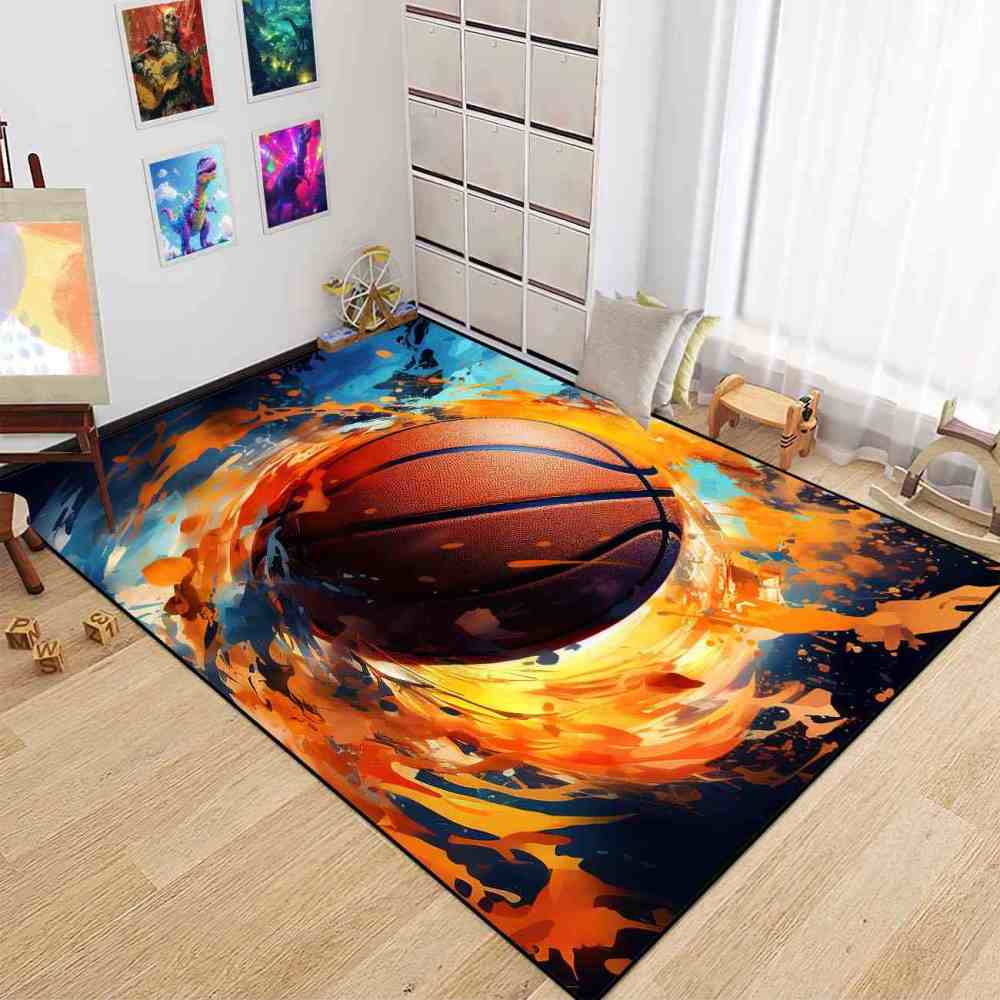 Abstract Splash Basketball Area Rug Teen Room Decor | CozyLil