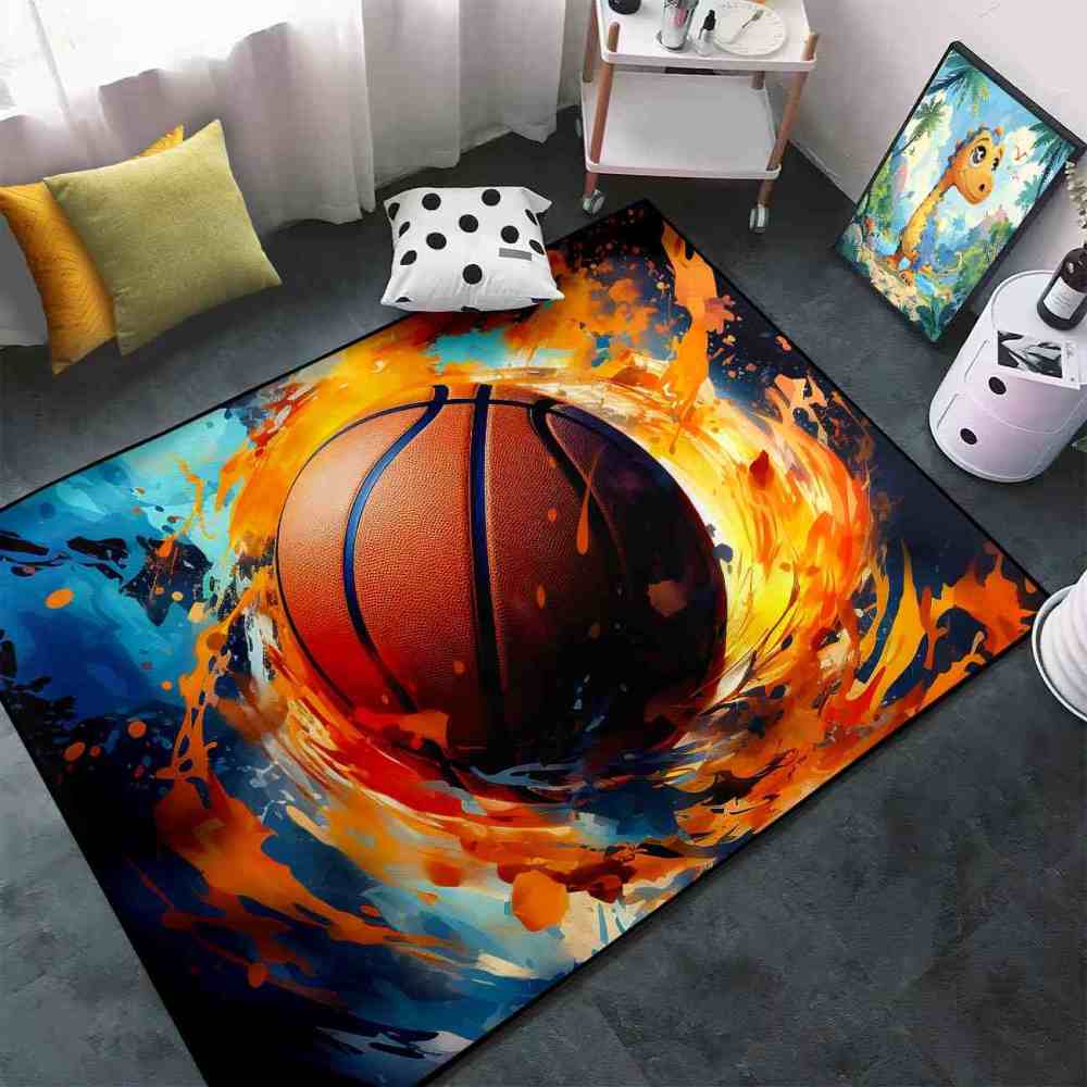 Abstract Splash Basketball Area Rug Teen Room Decor | CozyLil