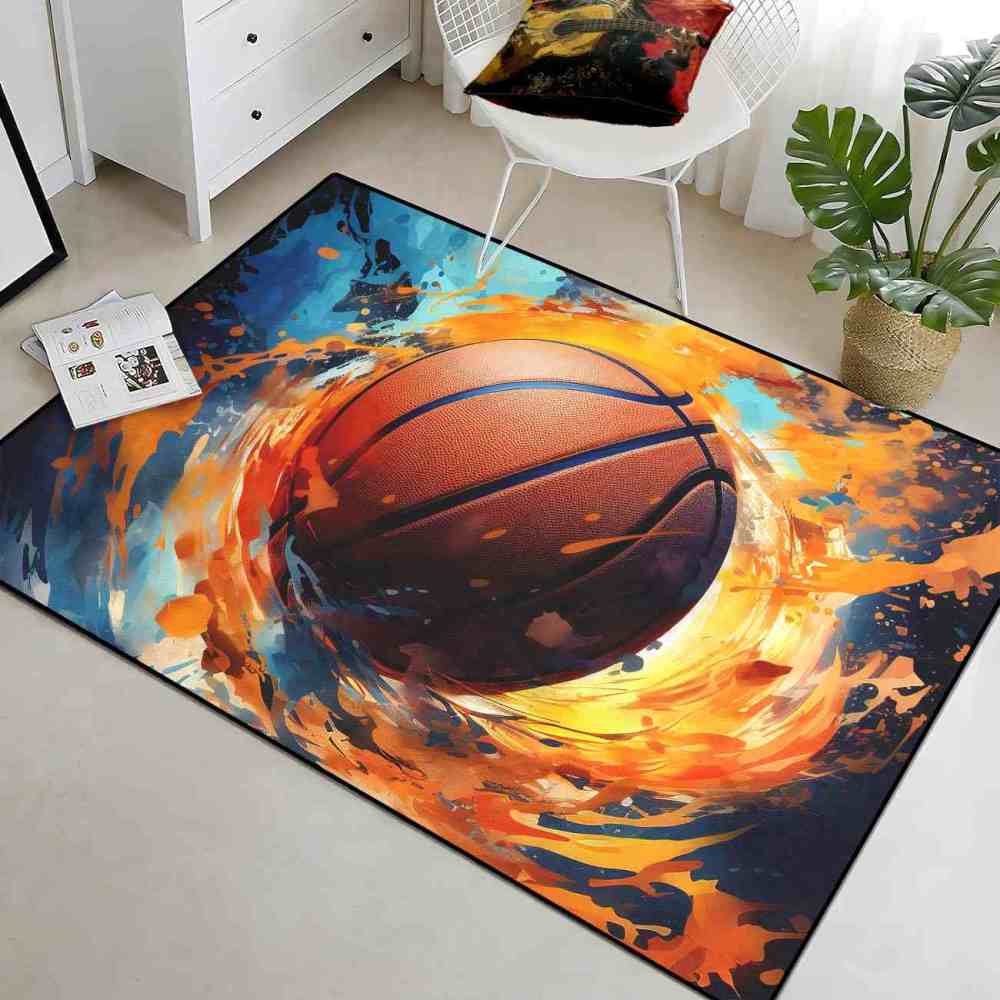 Abstract Splash Basketball Area Rug Teen Room Decor | CozyLil