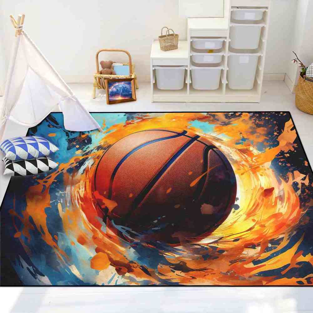 Abstract Splash Basketball Area Rug Teen Room Decor | CozyLil