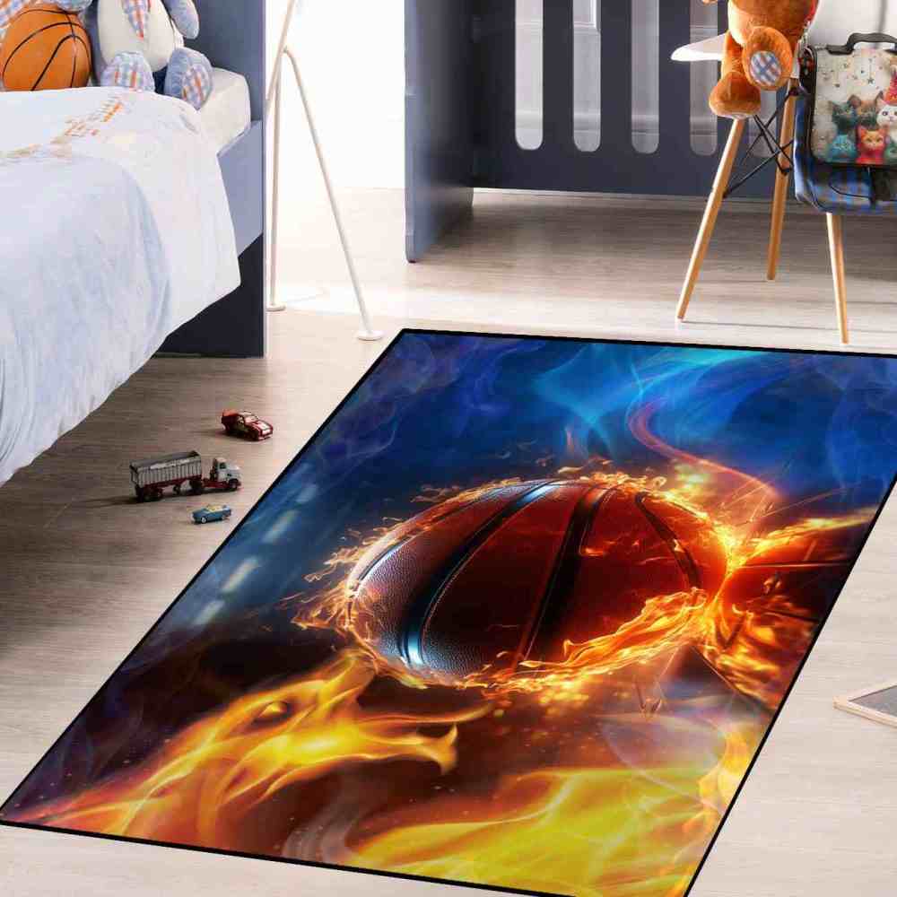 Blazing Indoor Court Basketball Area Rug Man Cave Decor | CozyLil