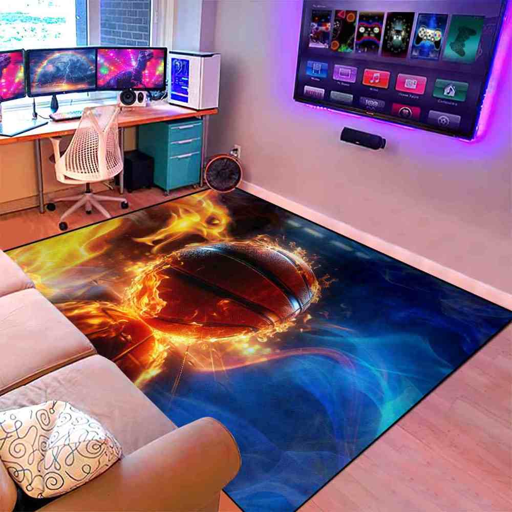 Blazing Indoor Court Basketball Area Rug Man Cave Decor | CozyLil