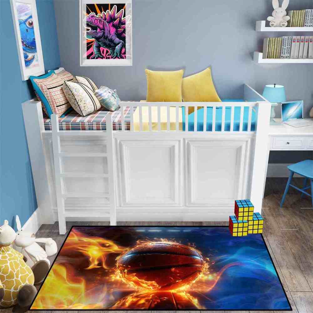Blazing Indoor Court Basketball Area Rug Man Cave Decor | CozyLil