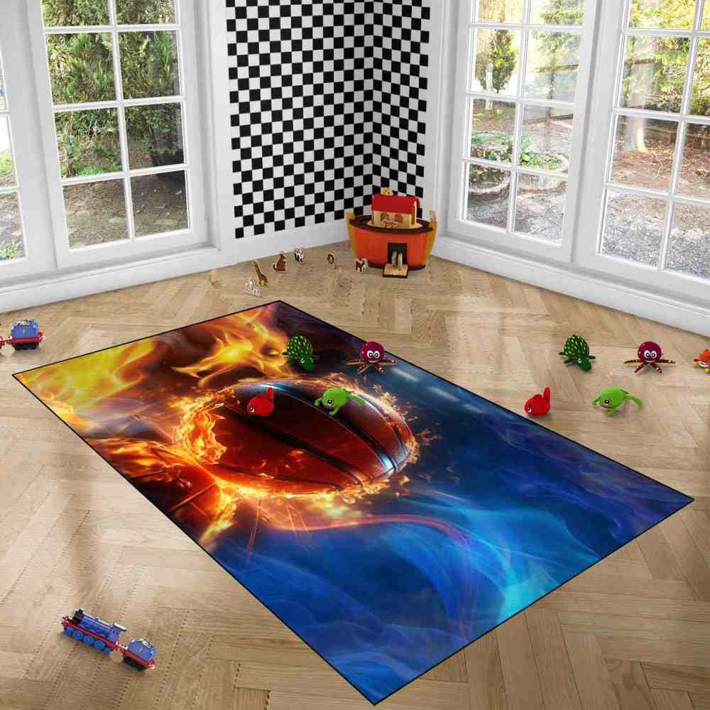 Blazing Indoor Court Basketball Area Rug Man Cave Decor | CozyLil