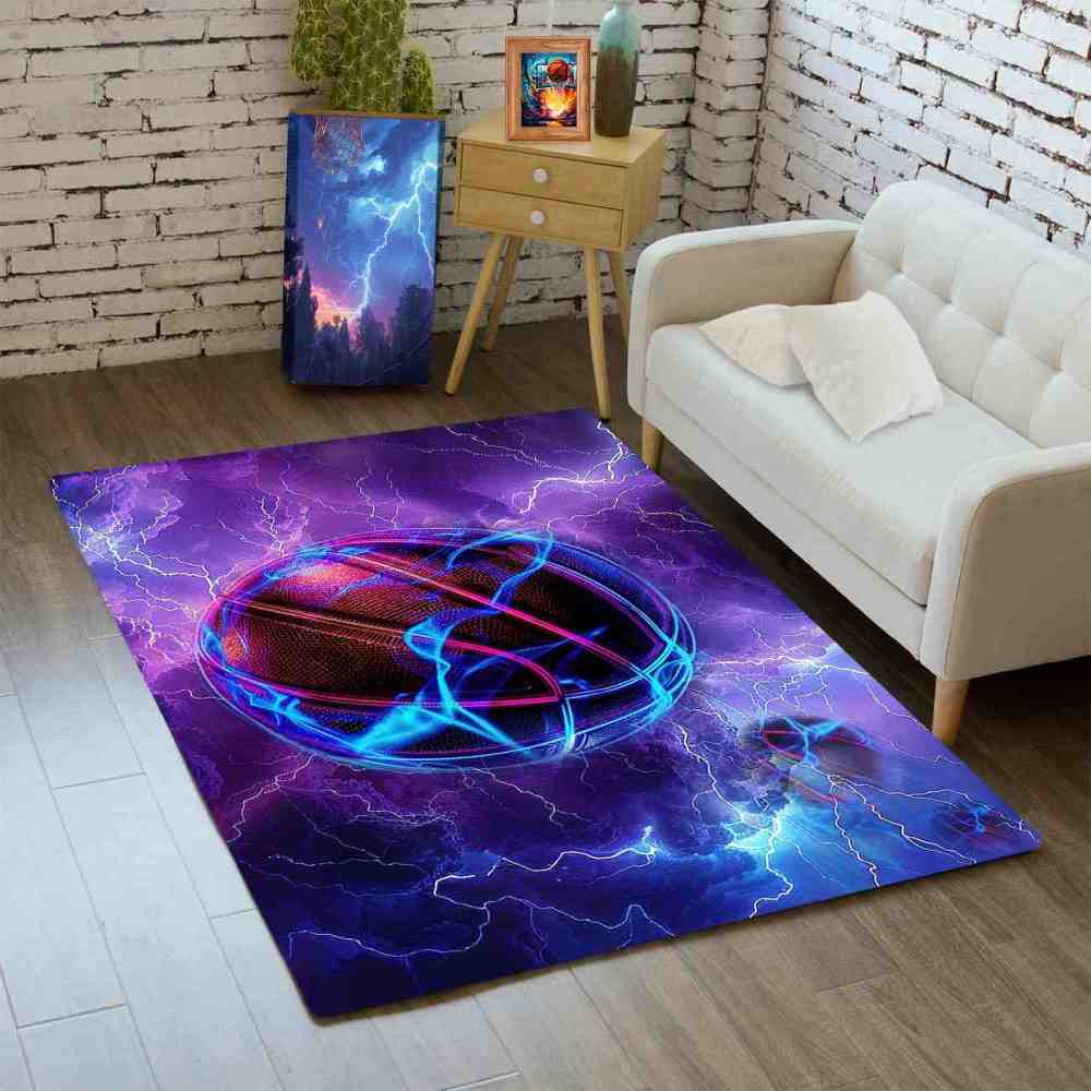 Electric Lightning Basketball Area Rug Gamer Room Mat | CozyLil