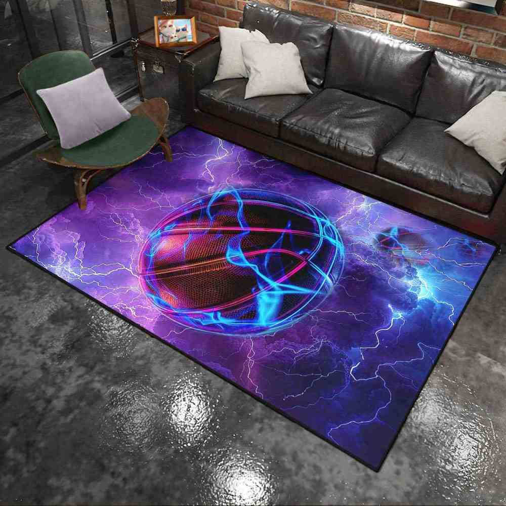 Electric Lightning Basketball Area Rug Gamer Room Mat | CozyLil