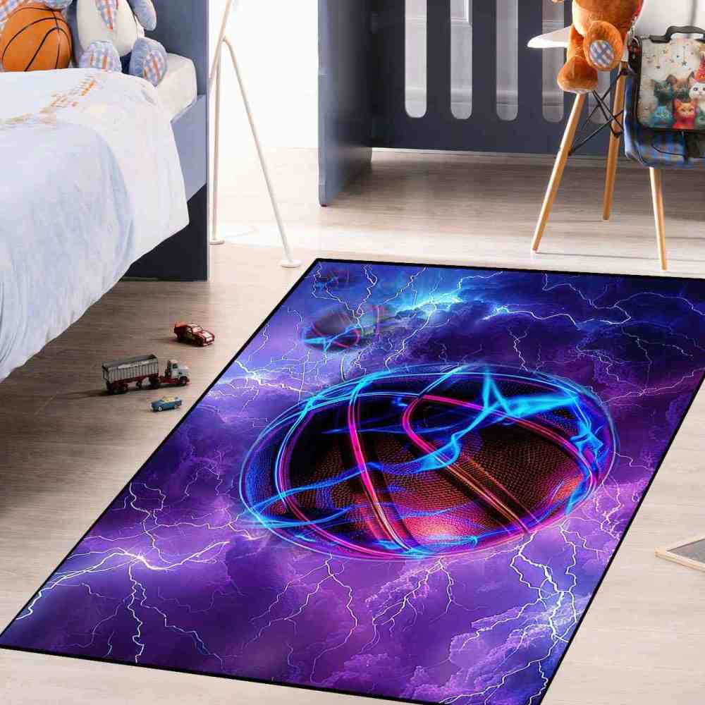 Electric Lightning Basketball Area Rug Gamer Room Mat | CozyLil